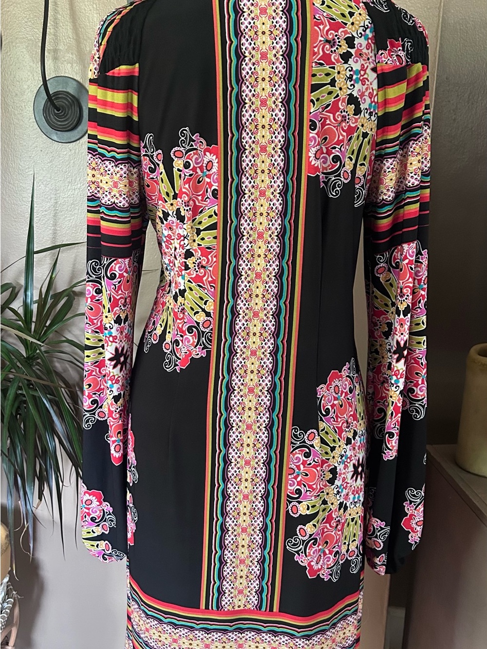 Adorable Midi Bold Print 60s Style Dress Sz Small
